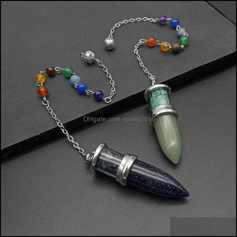 natural crystal bullet shape chakra stone charms pendulum amethyst rose quartz pendants for jewelry accessories making sports2010