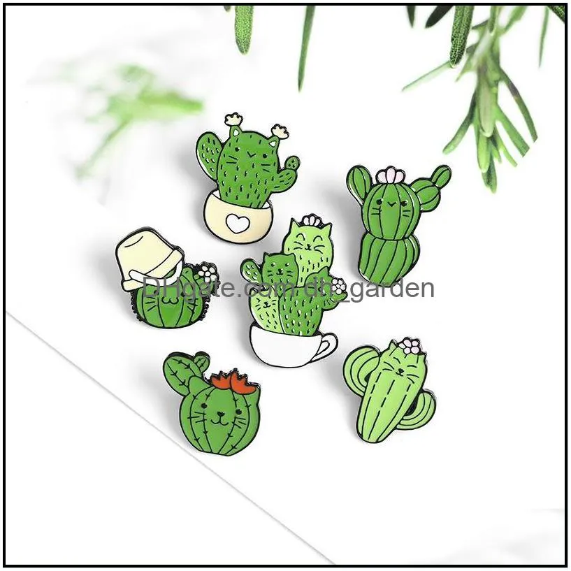 customized cartoon originality kitty brooch cactus green plant modelling  bag versatile trend brooches badge enamel pin 1057 d3