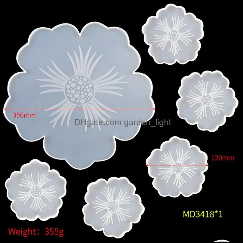 tea tray coaster mould suit flower shaped handmade crystal epoxy resin silicone white molds diy pattern 32qz j2