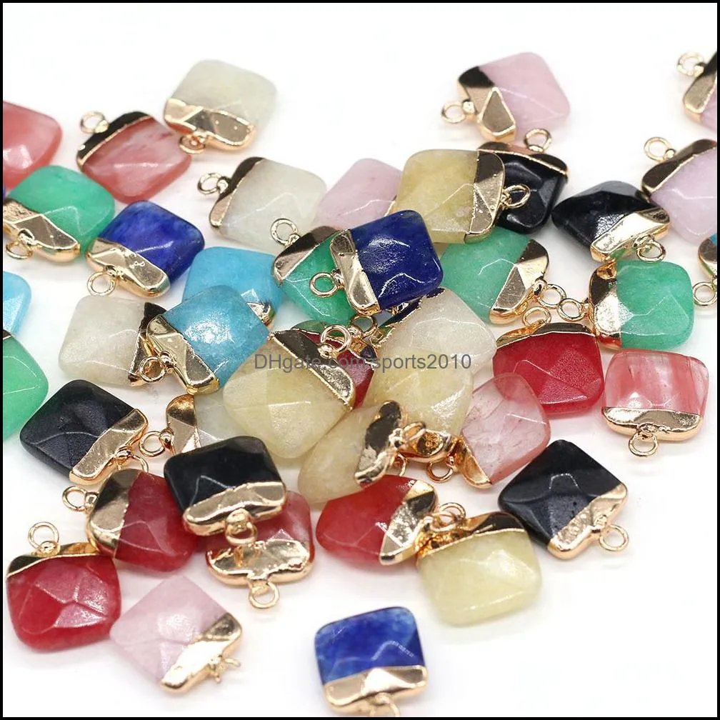delicate natural stone charms square rose quartz lapis lazuli turquoise opal pendant diy for bracelet necklace earrings jewelry making sports2010