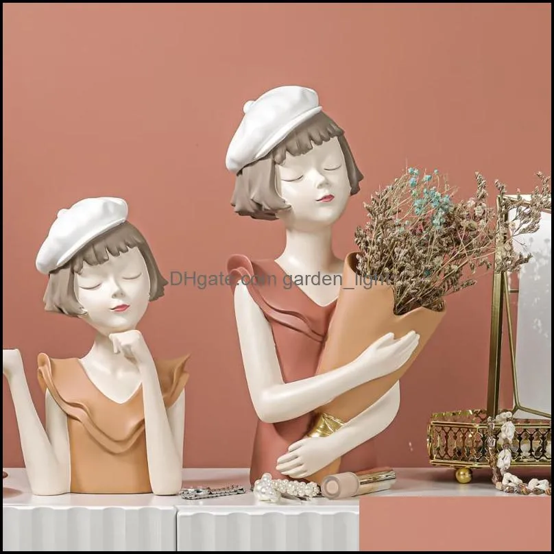 vases decorative vase modern girl sculpture resin bust desktop ornaments gold storage tray garden living room decor makeup bush holder