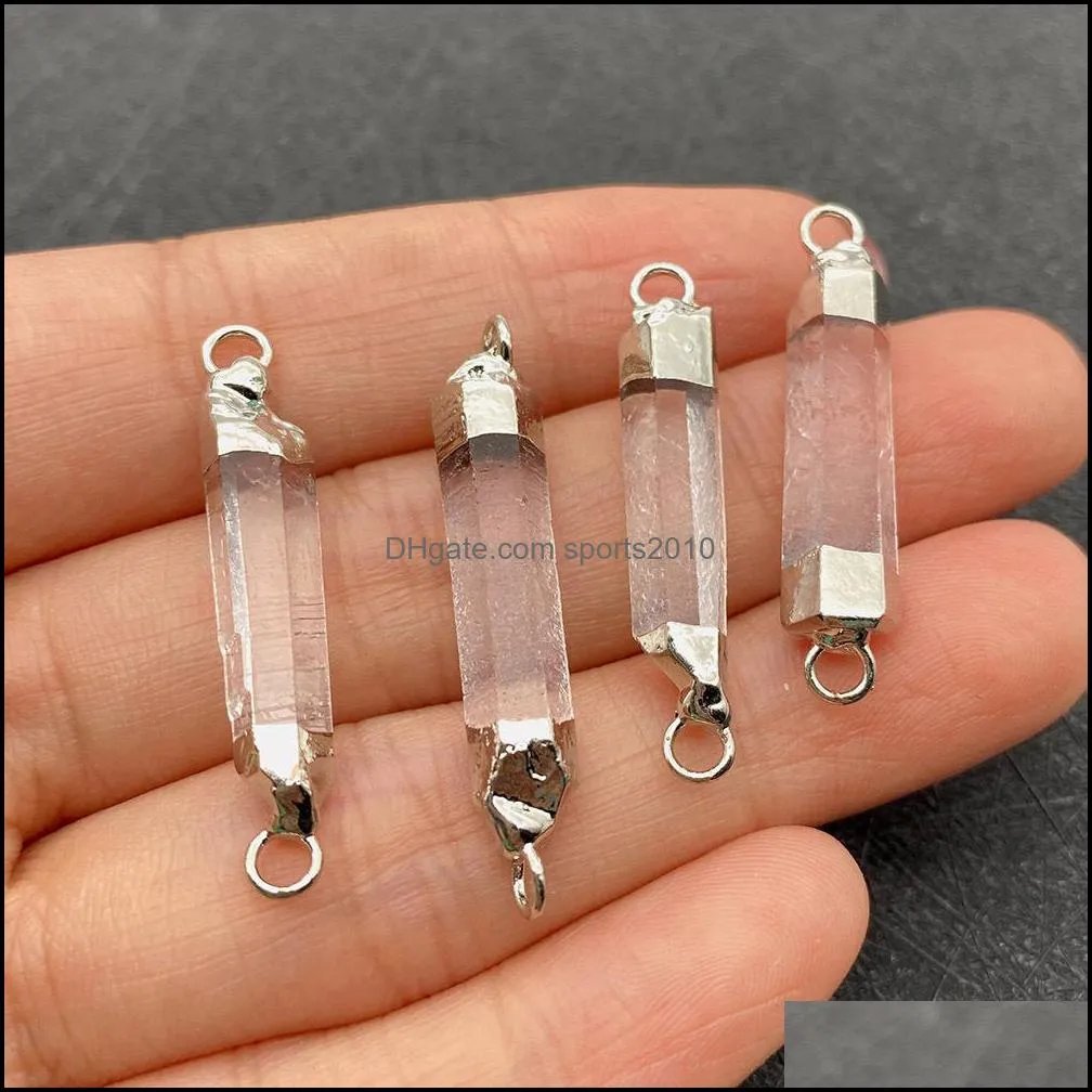 natural rock white crystal quartz stone charms decorate connecter pillar pendants silver gold edge trendy jewelry making sports2010