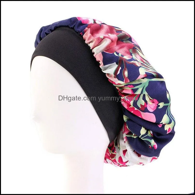 flower print color women satin beanie bonnet night sleep hat head wrap shower caps hair care