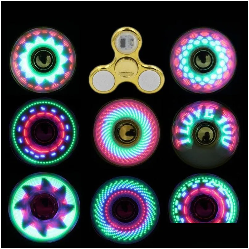 led light spinning top coolest changing fidget spinners finger toy kids toys auto change pattern with rainbow up hand spinner