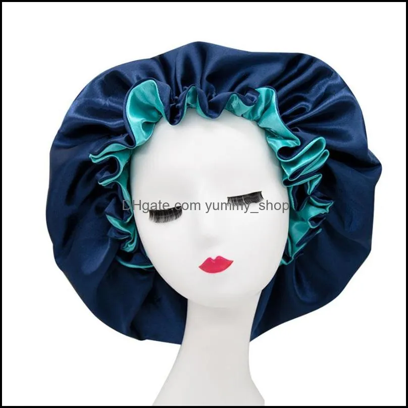 8 colors satin bonnet large night hat double side wear women head cover sleep caps headwear