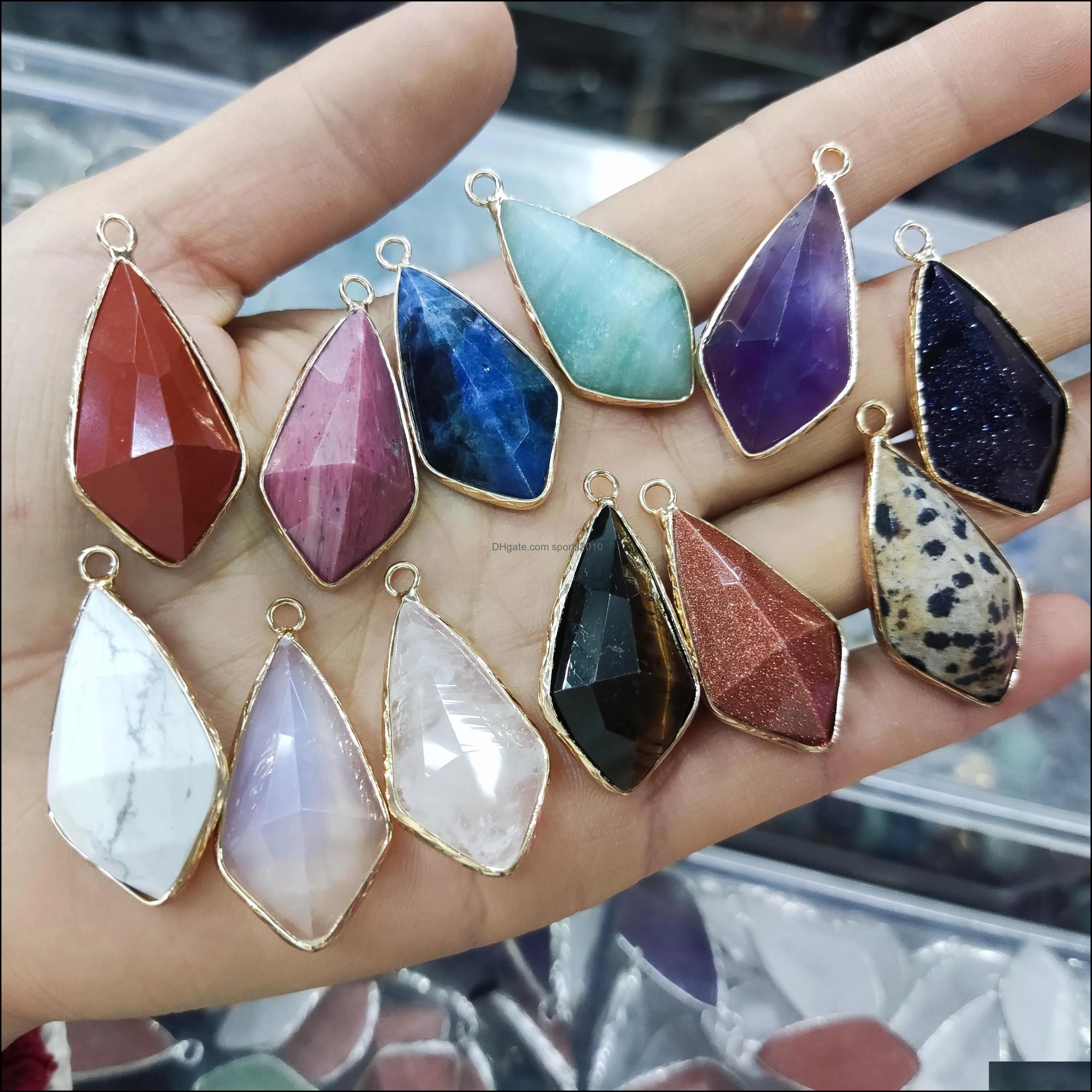 gold edge faceted natural crystal geometry stone charms rose quartz pendants trendy for jewelry making sports2010