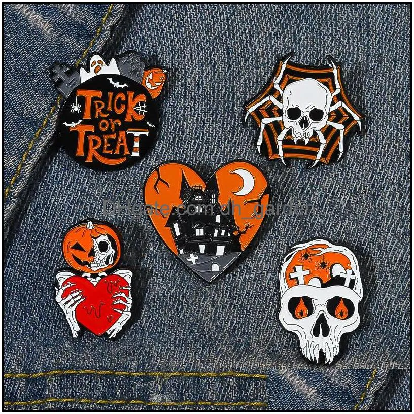 halloween enamel brooch pins skeleton spooky pumpkin brooches badge gothic jewelry 1469 e3