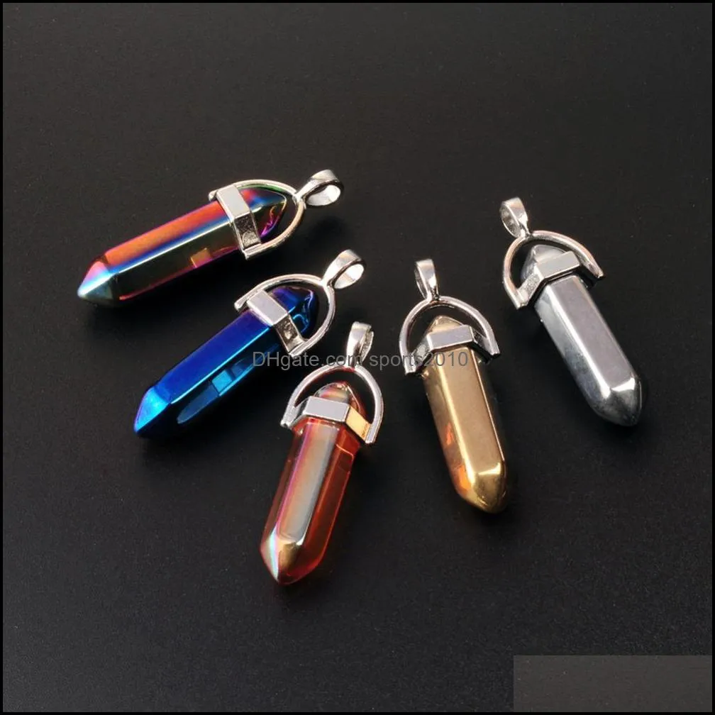 bulk metal hematite stone bullet charms pendant hexagonal column pendants diy necklace earrings jewelry making sports2010