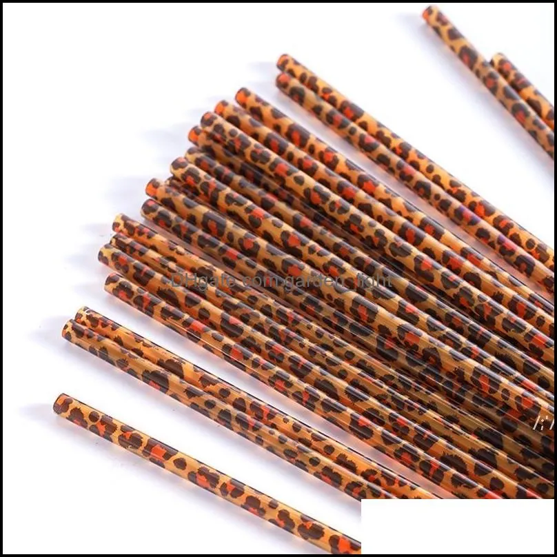 9x2.75inch plastic brown leopard drinking straws fashion printing straight straw reusable restaurant and bar supplies paf14357