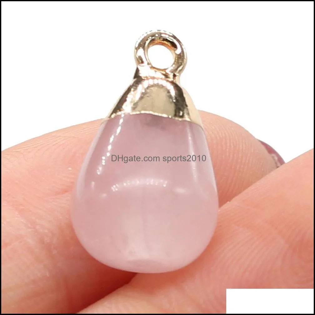 delicate waterdrop natural stone chakra charms teardrop shape pendant rose quartz healing reiki crystal 10x18mm sports2010