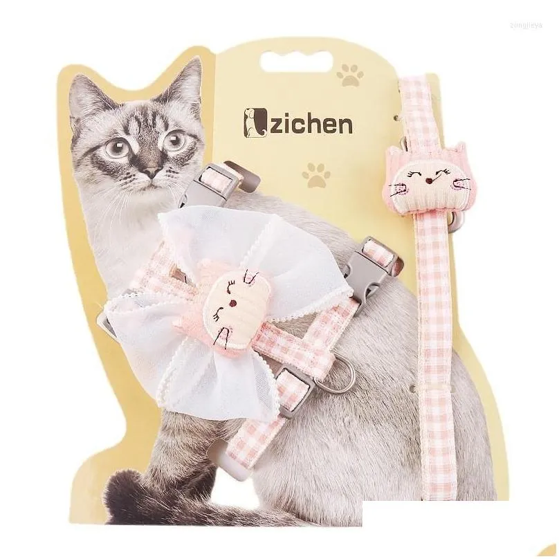 dog collars cute cat collar harness leash adjustable nylon pet traction kitten halter cats products belt