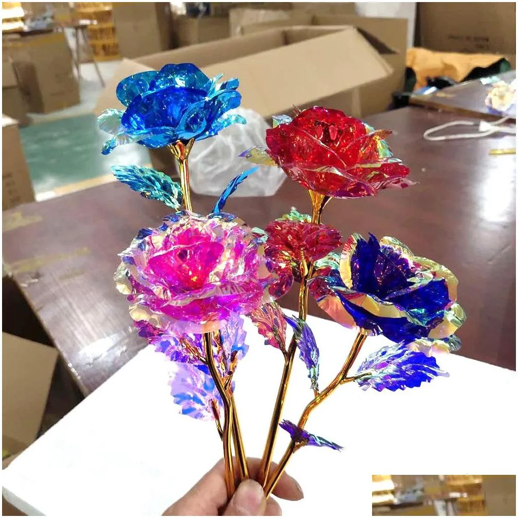 valentines day colored gold leaf rose artificial flower light luminous festive mother birthday gift wedding cake plated foil cfyl0229