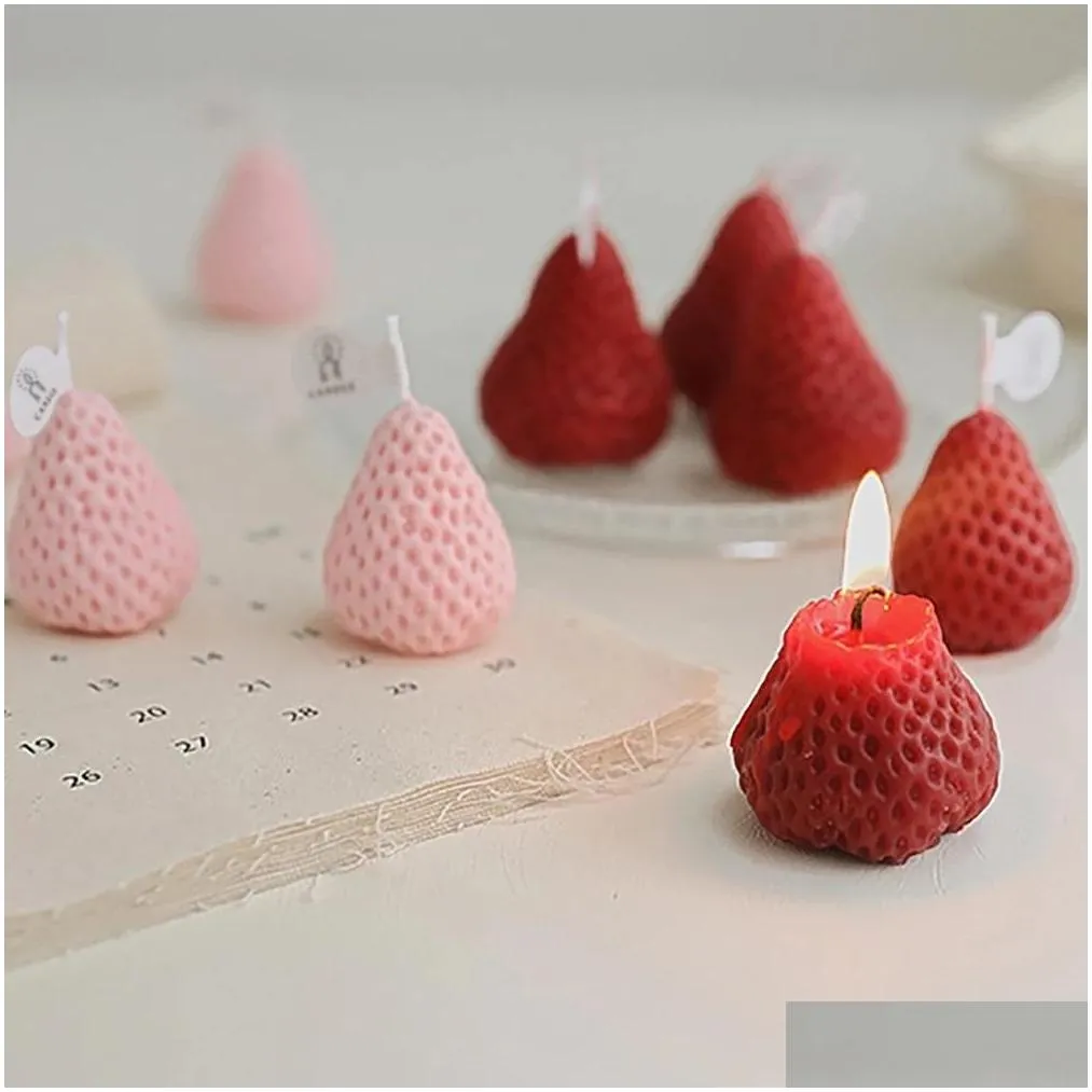 1pc/4pcs strawberry decorative aromatic candles soy wax scented candle for birthday wedding candle inventory wholesale