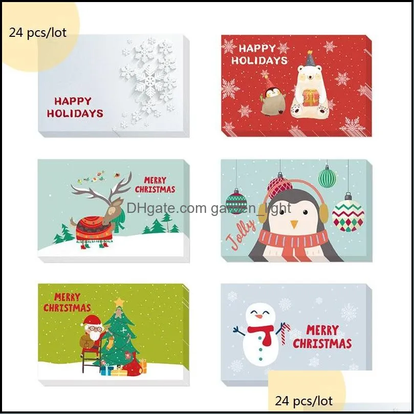 24 pcs/lot christmas cards set xmas santa bell elk sowman cartoon postcards diy year greeting cards xmas gift