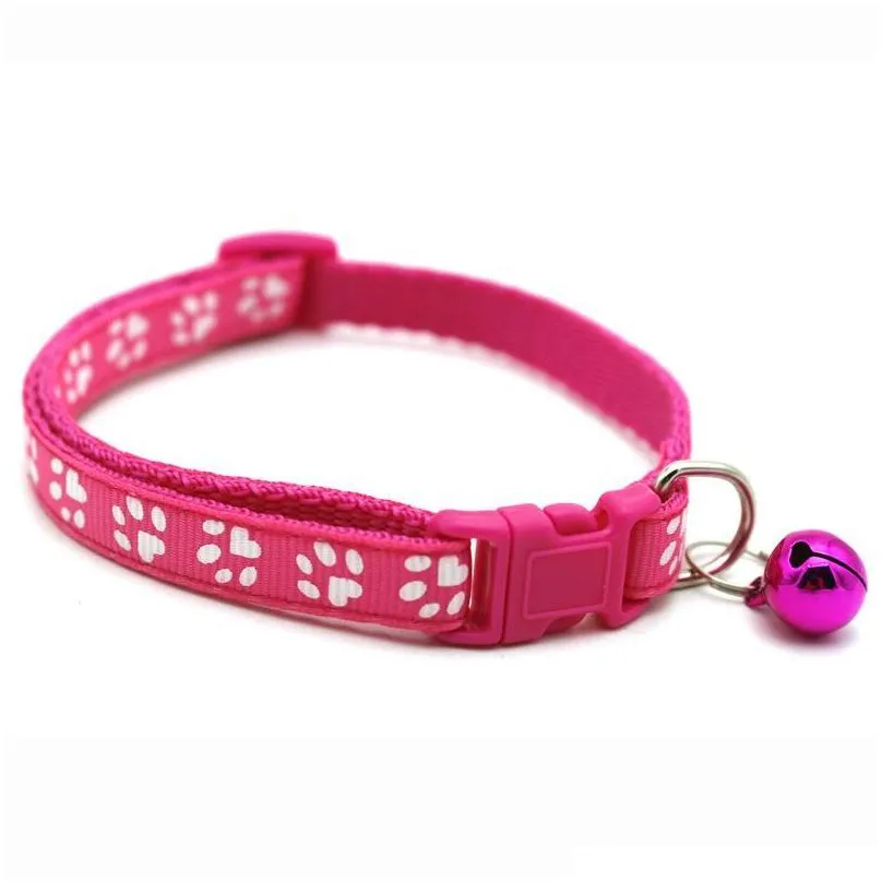 dog puppy cat collar breakaway adjustable cats collars with bell bling paw charms pet decor supplies 12styles