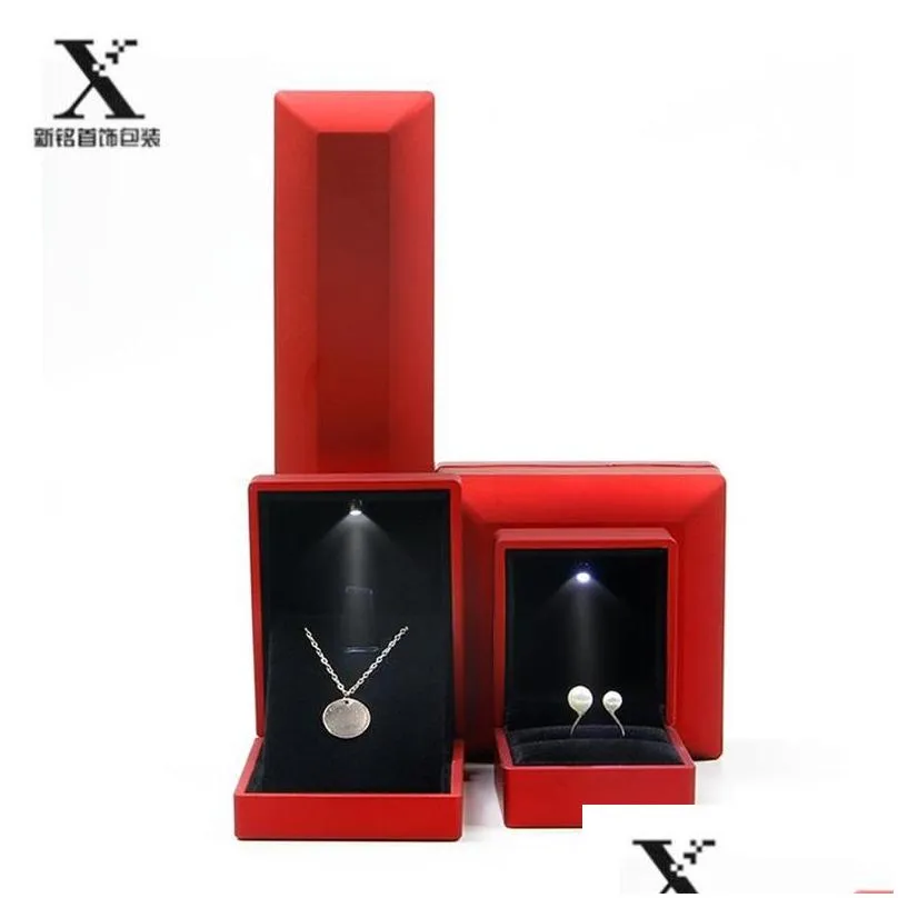 luxury bracelet box square wedding pendant ring case jewelry gift box with led light for proposal engagement wedding 2049 q2