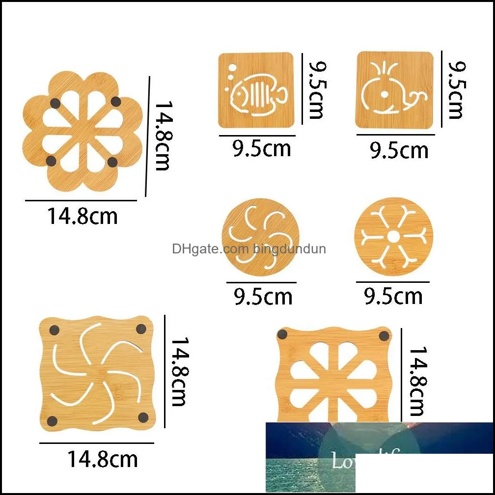 cartoon hollow wooden square tea cup mat thick heat insulation pad table holder nonslip pot plate