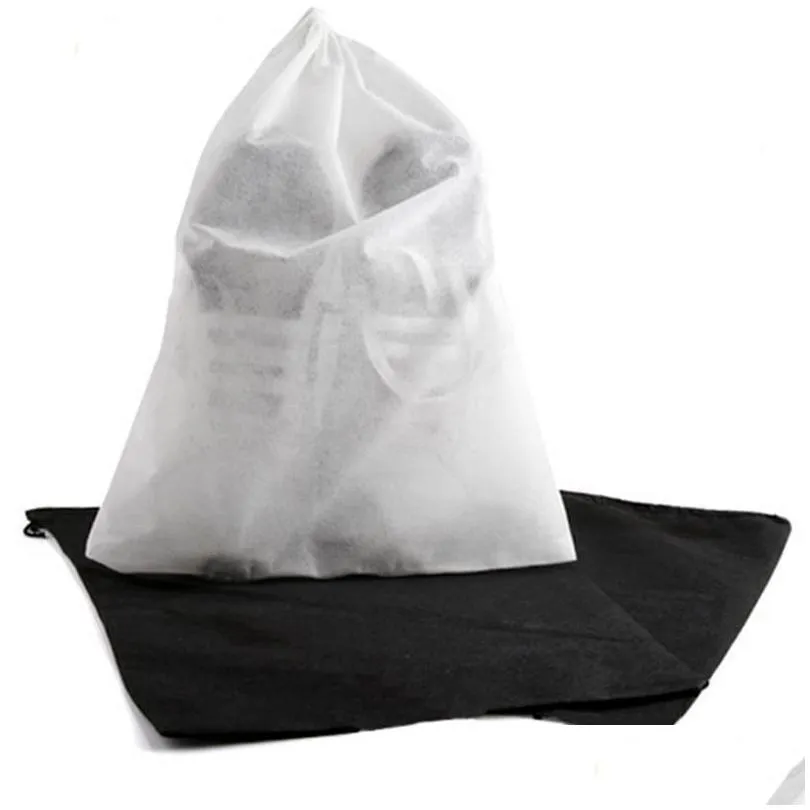 travel drawstring shoe storage bag nonwoven thicken tote household dustproof shoe bag pouch black white shoes organizer case wvt1652