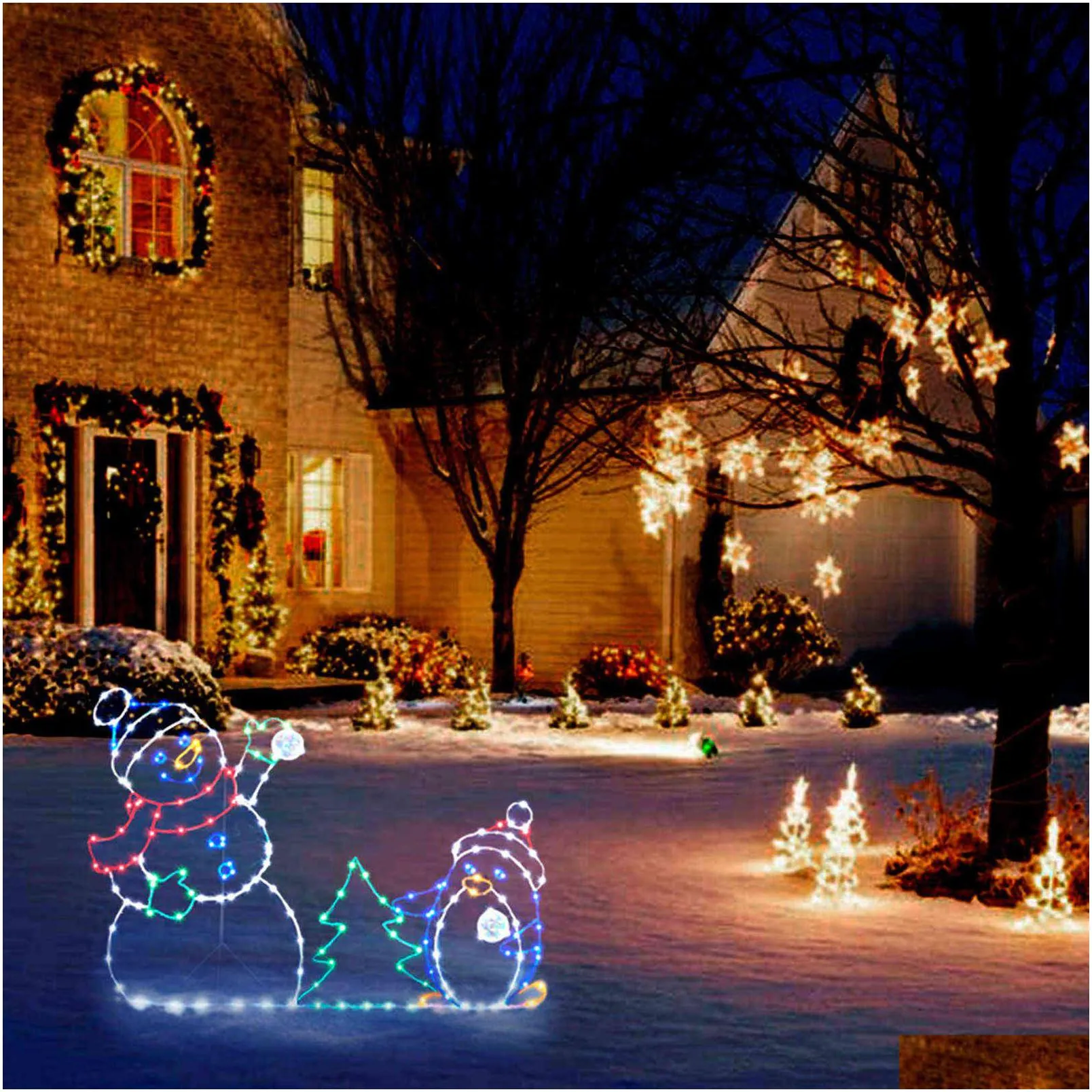 fun animated snowball fight active light string frame decor holiday party christmas outdoor garden snow glowing decorative sign h1020