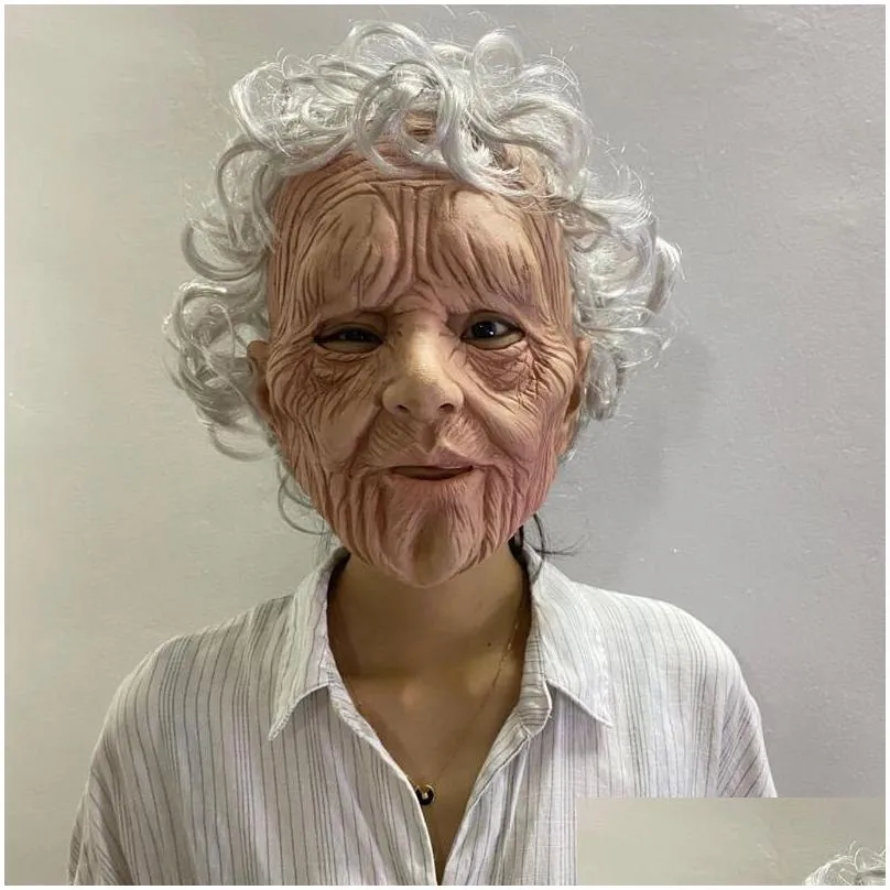 party masks wig old man mask halloween full latex face scary headgear horror for game cosplay prom props 2021