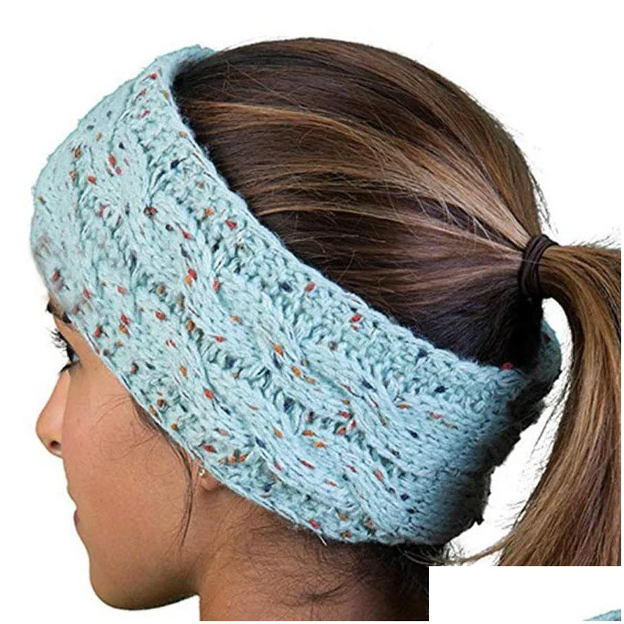 womens winter knitted headband with dot flower hairband elastic breathable winter warm ear protector colorful female headband wdh0816