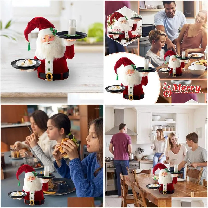 christmas decorations santa treats holder fruit plate desktop ornament resin claus crafts sculptures party table food tray