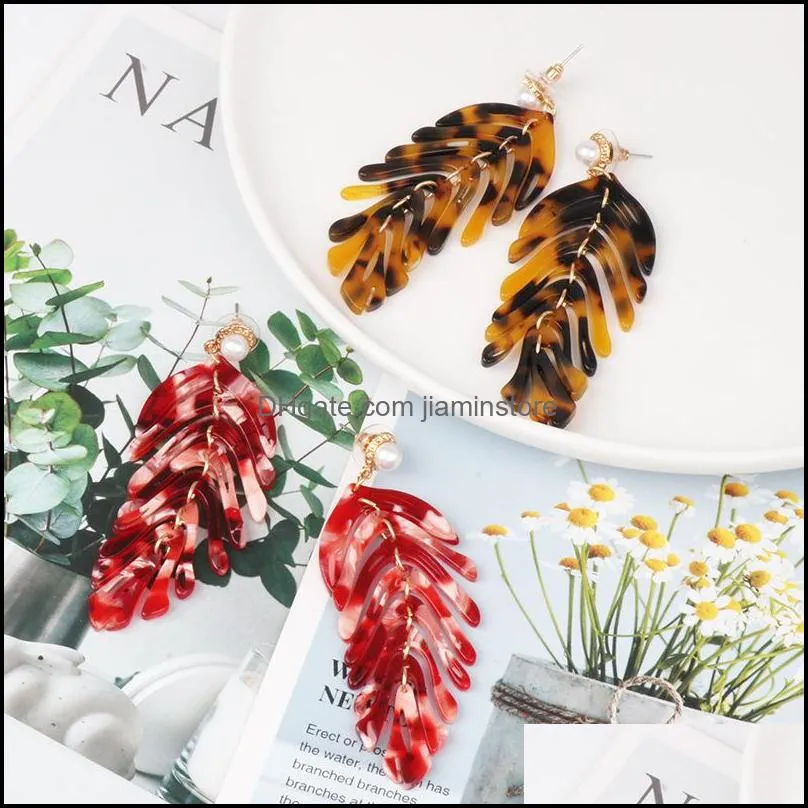 bohemia acrylic leaf dangle earrings for women girls long resin leaves drop earring summer beach jewelry party gifts