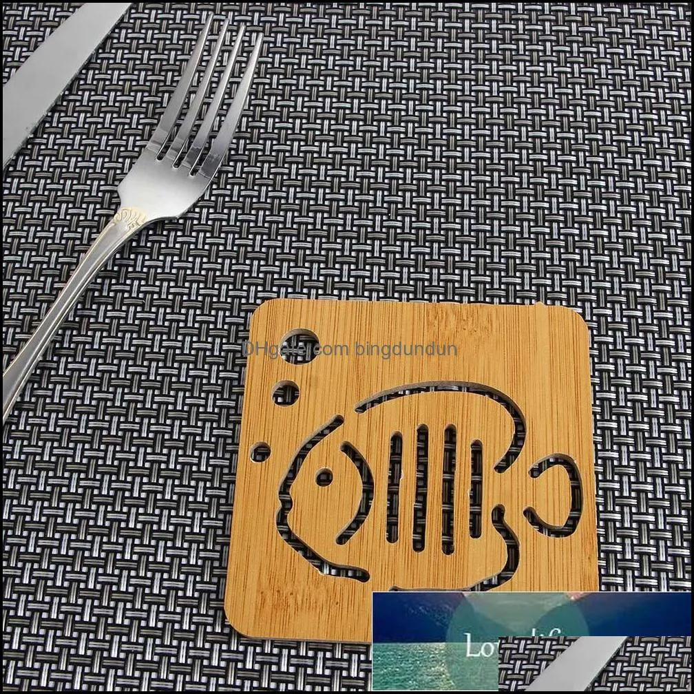 cartoon hollow wooden square tea cup mat thick heat insulation pad table holder nonslip pot plate