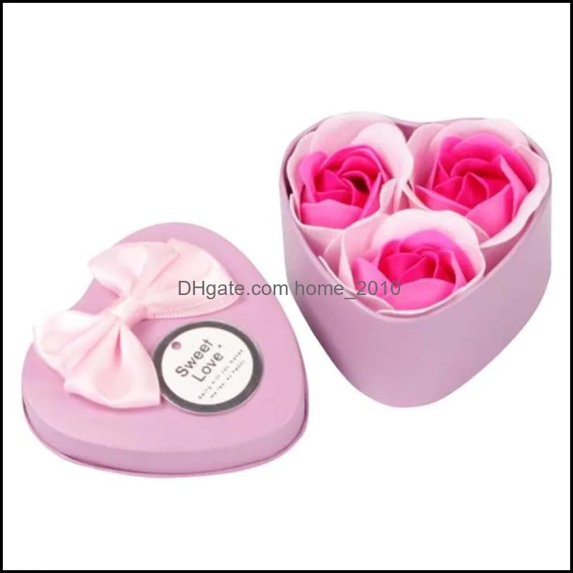 metal box 3pcs heart scented bath body petal rose flower soap wedding decoration gift floral shower bathing supply decorative flowers 