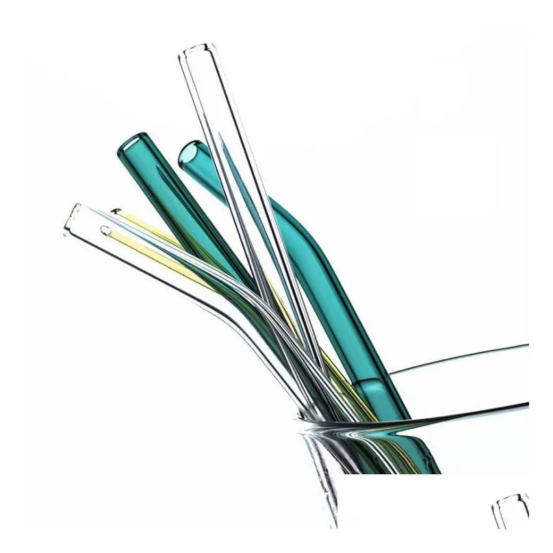 20cmreusable eco borosilicate glass drinking straws clear colored bent straight milk cocktail straw high temperature resistance