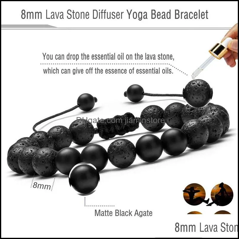 mens volcanic lava beaded bracelets adjustable natural stone beads matte onyx turquoises braided bracelet bangles healing balance yoga