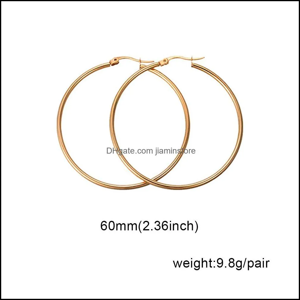 8 sizes big smooth circles hoop earrings for women statement stainless steel gold silver color round circle loop earring party gift hot