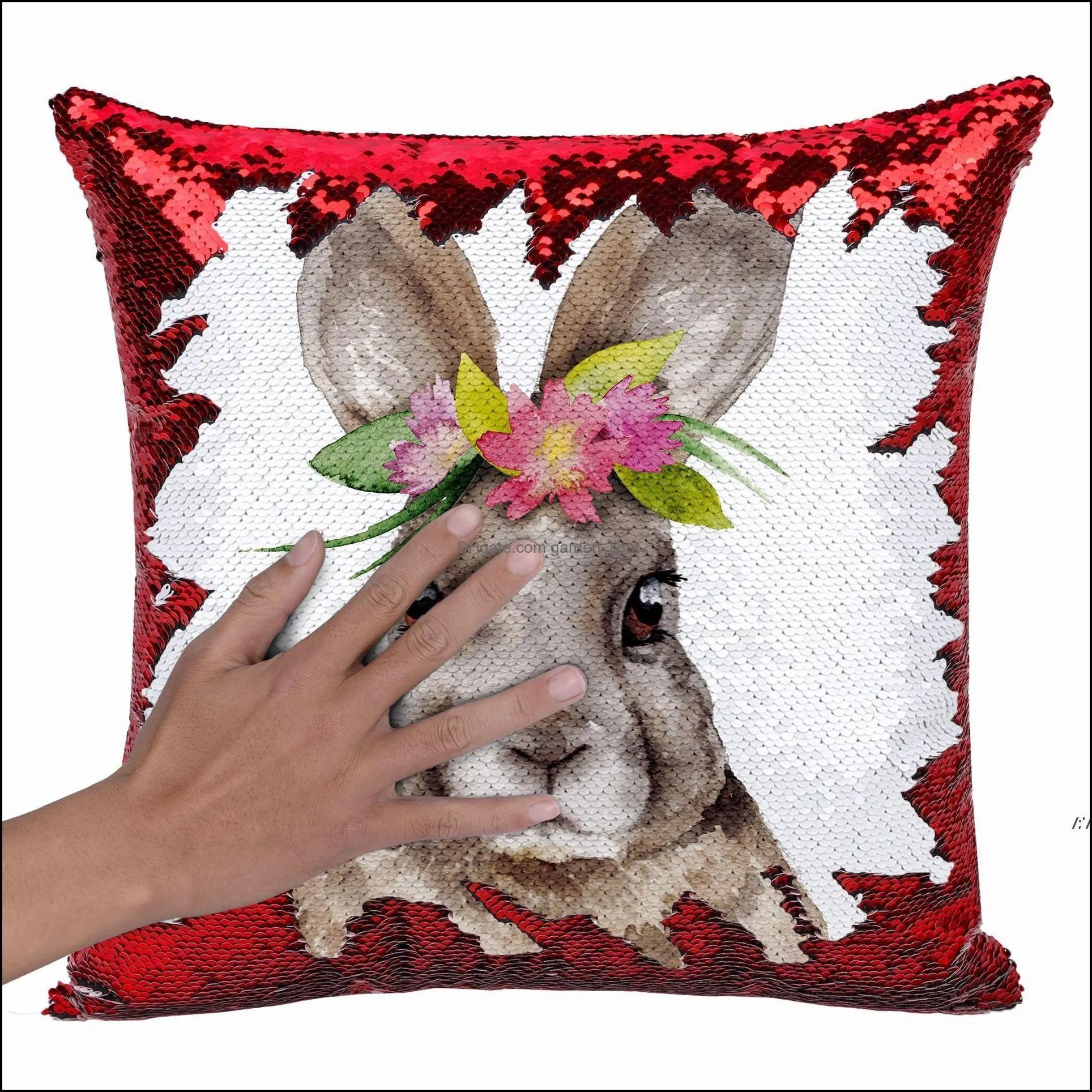 super shining magical rabbit mermaid cushion cover with sequins reversible color changing pillow case pillow cover for seat decor