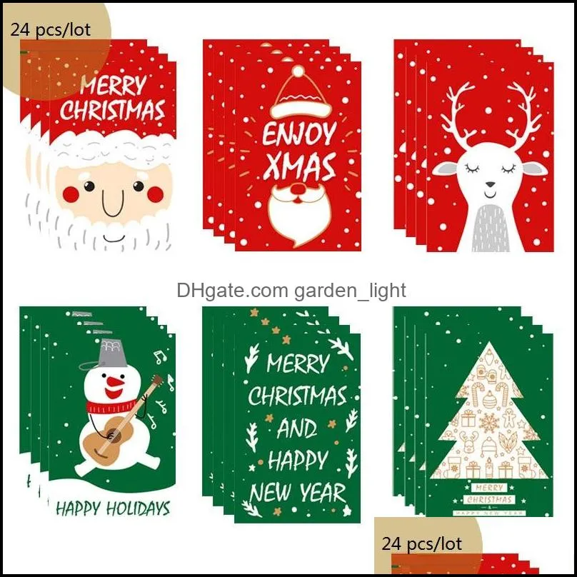 24 pcs/lot christmas cards set xmas santa bell elk sowman cartoon postcards diy year greeting cards xmas gift
