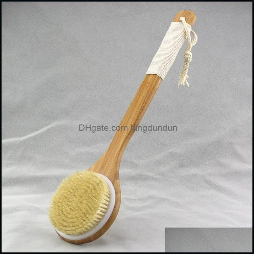natural bristle brush long handle wooden scrub skin massage shower body bath brush round head bath brushes bathroom accessories 23 g2