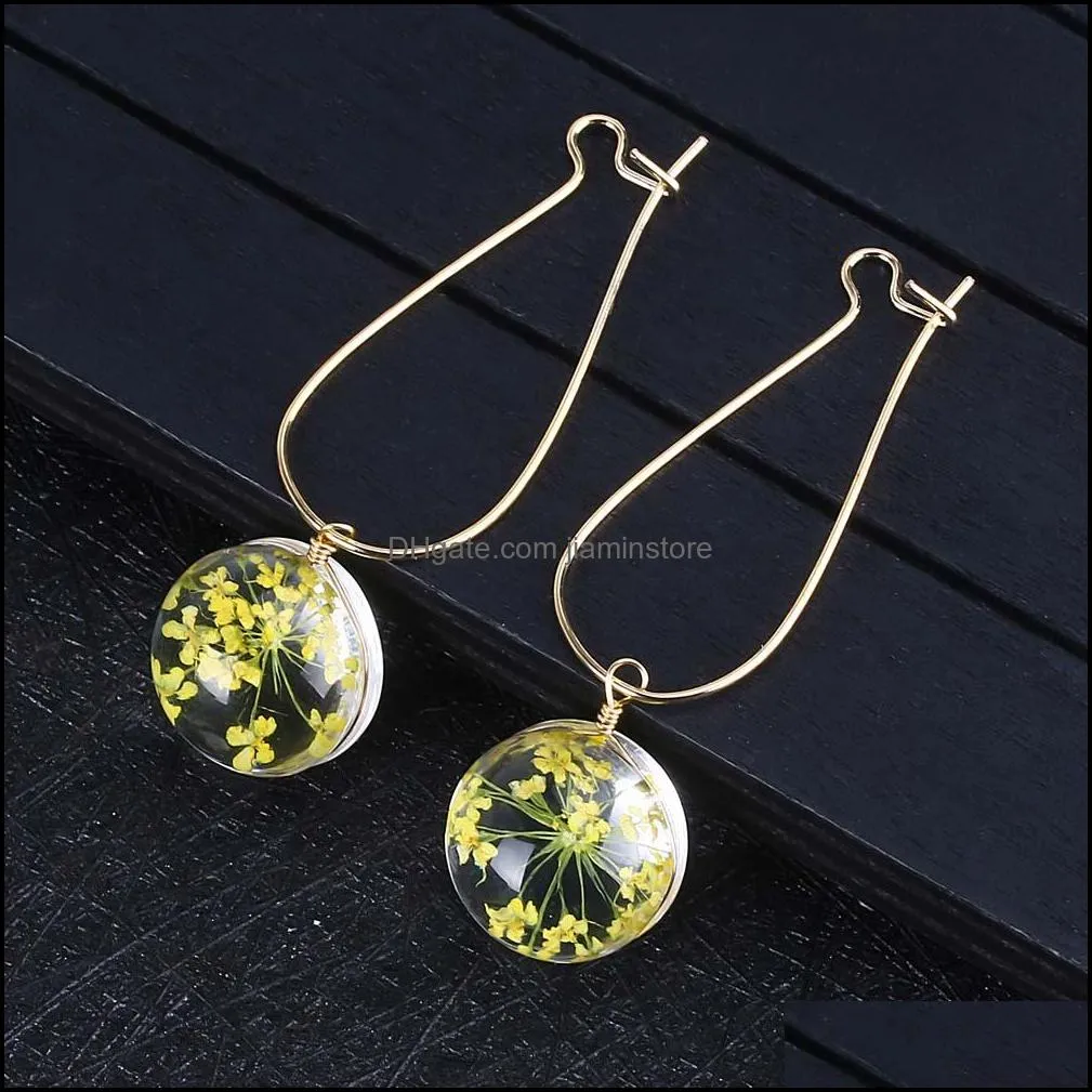 fashion summer flower earring woman fashion dried flowers earrings glass ball pressed flower dangle earing jewelry gift wholesale