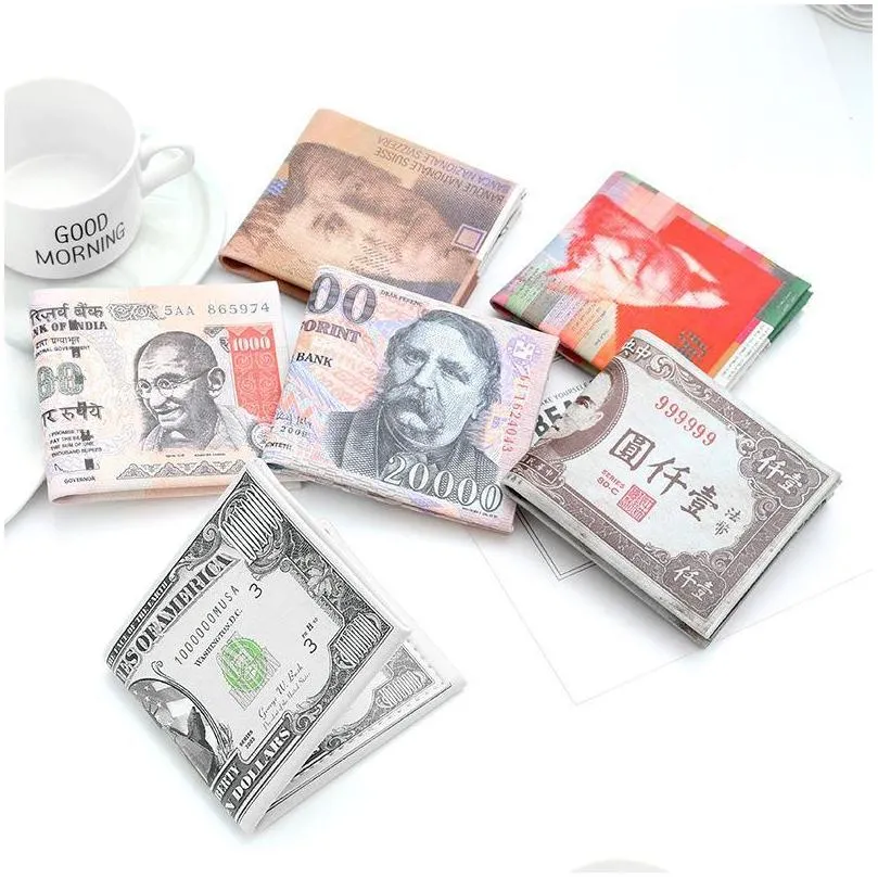 creative money printing wallet zipper foldable short wallet storage dollar sterling euro ruble pattern compartment coin purse wvt1595