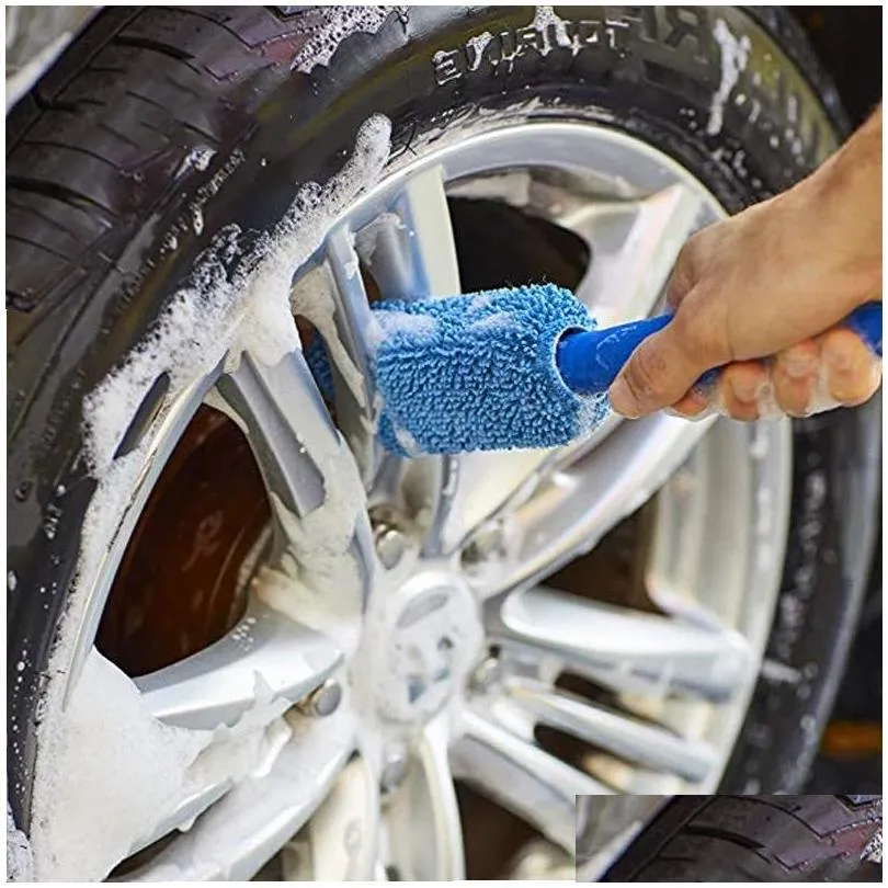 portable microfiber tire rim brush car wheel cleaning cleaning tool with plastic handle