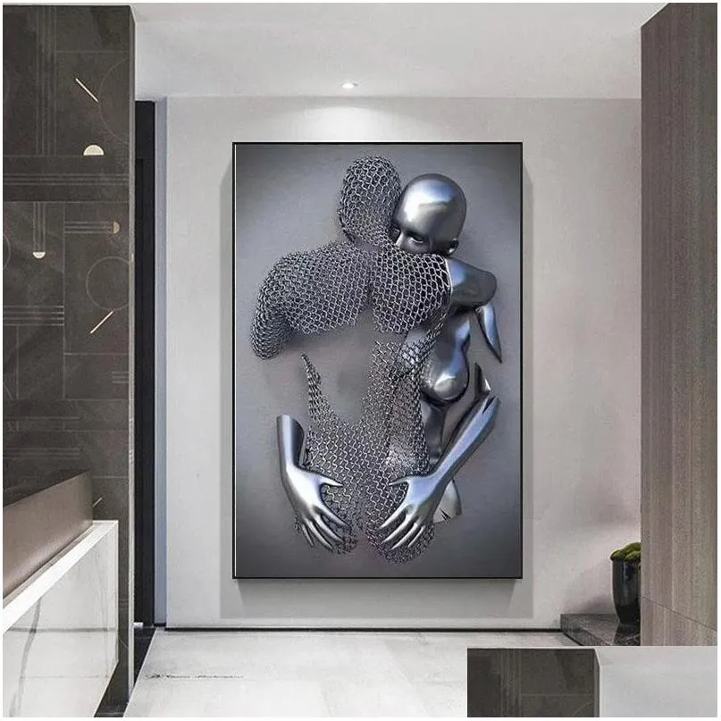 paintings couples metal figure statue canvas painting nordic love kiss poster and prints sexy body wall art pictures for living room