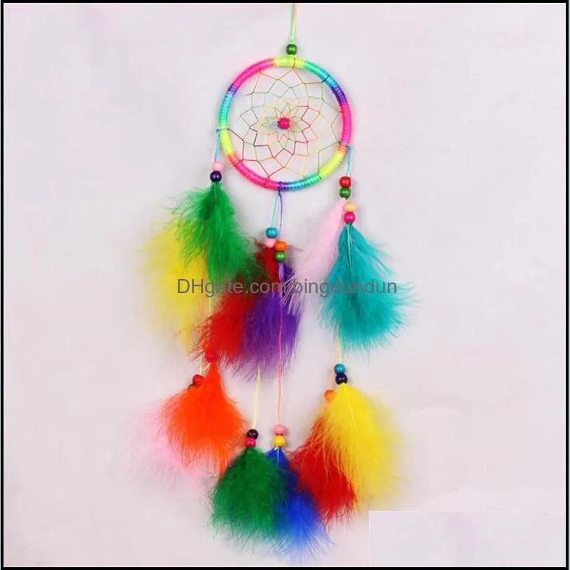 wholesale 1pcs arts and crafts dreamcatcher india style handmade dream catcher net with feathers wind chimes hanging carft 2124 v2