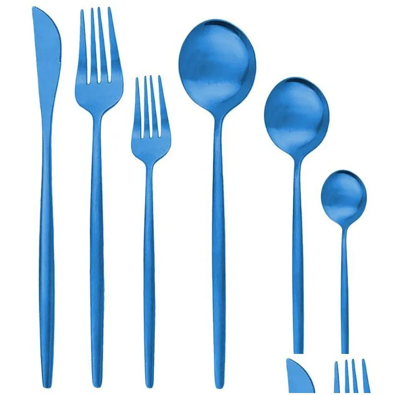 dinnerware sets 24pcs rainbow flatware 304 stainless steel tableware set matte cutlery dessert fork spoon silverware kitchen