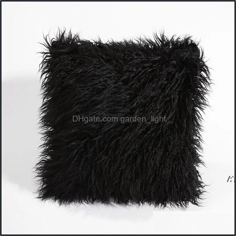 solid color plush pillowcase car casual faux fur plush throw pillow slip home seat waist pillow cover case 45x45cm rre13351