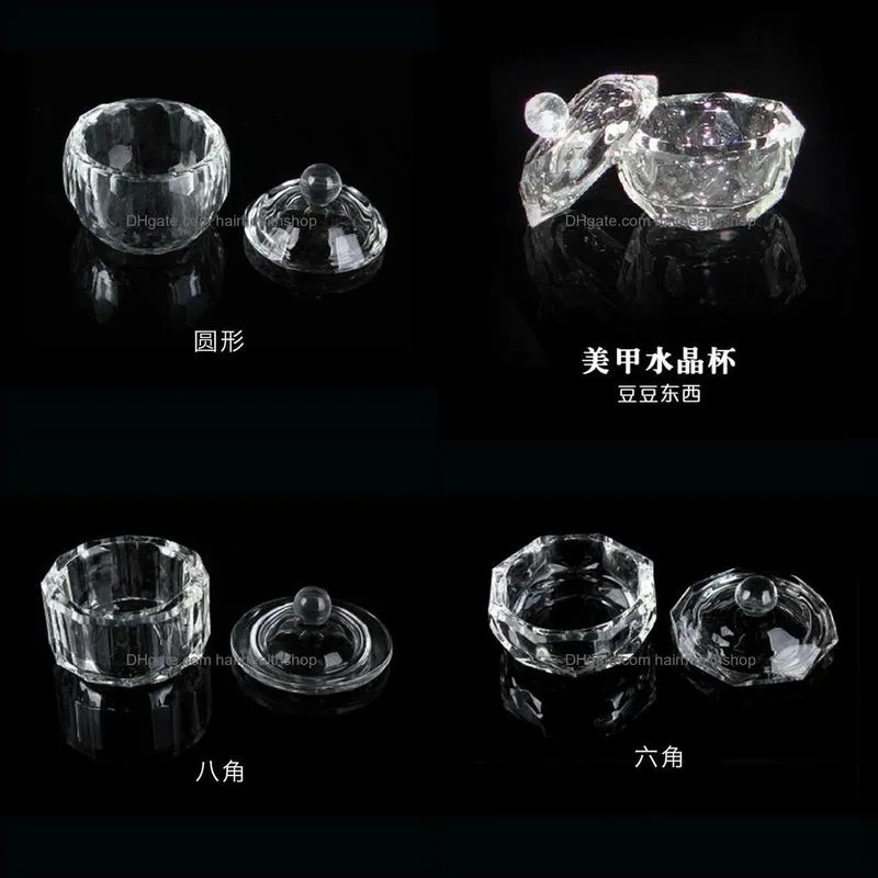 1pc crystal glass dish lid bowl liquid cup holder manicure equipment nail tool for nail art acrylic