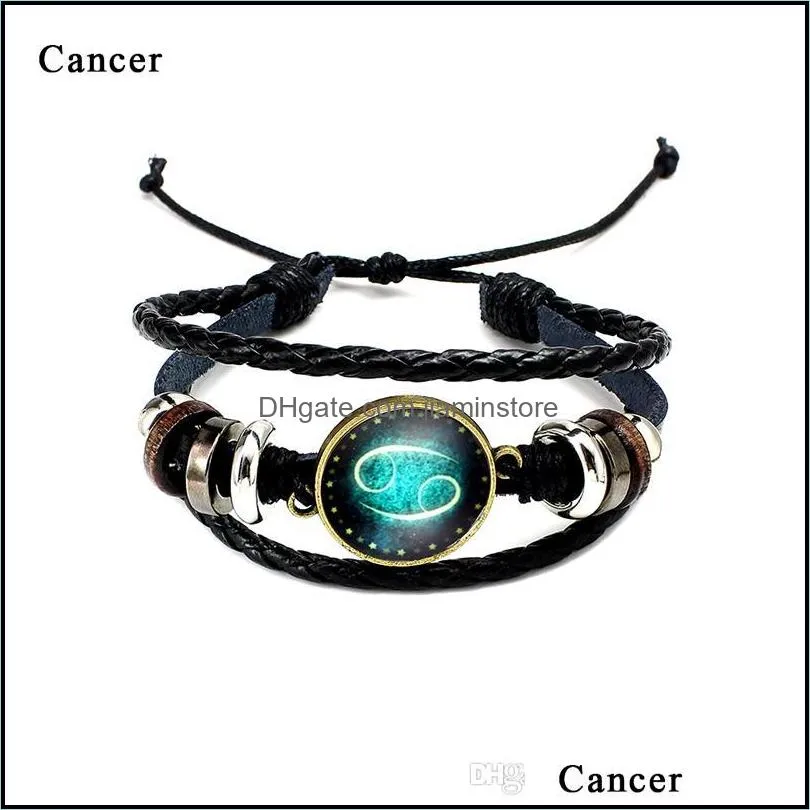 new fashion jewelry design twelve constellations leather bracelets retro handwoven beads diy zodiac bracelet for women men gifts