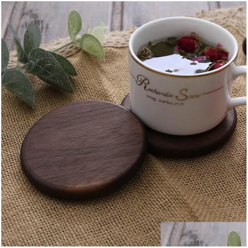 mats pads wooden placemat 8.8cm round square coaster natural beech wood black walnut cup mat coffee cups coasters bowl plate dish pad cup holder