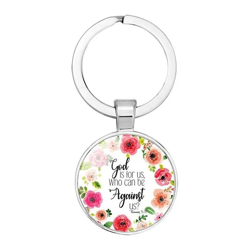 2019 catholic rose scripture keychains for women men christian bible glass charm key chains fashion religion jewelry accessories 164