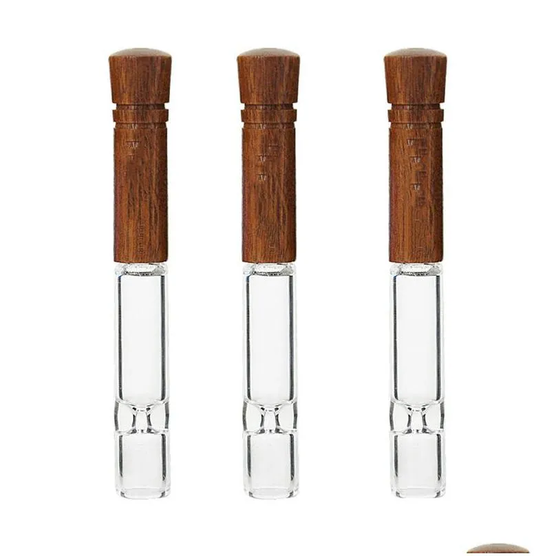 98mm portable walnut glass smoking pipes detachable wood mouthpiece pocket hand pipe wooden mouth filter tip tobacco herb cigarette holder smoke accessory