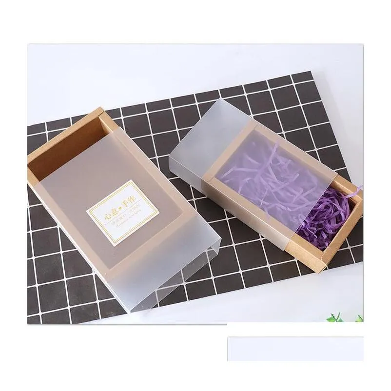 gift wrap wholesale 20pcs frosted pvc cover kraft paper drawer boxes diy box for wedding party packaging