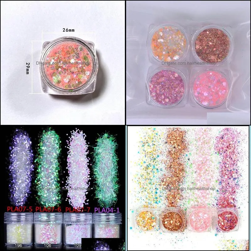 nail glitter 4pcs/lot laser art holographic flakes powder set manicure chrome pigment diy for nails gel polishnail