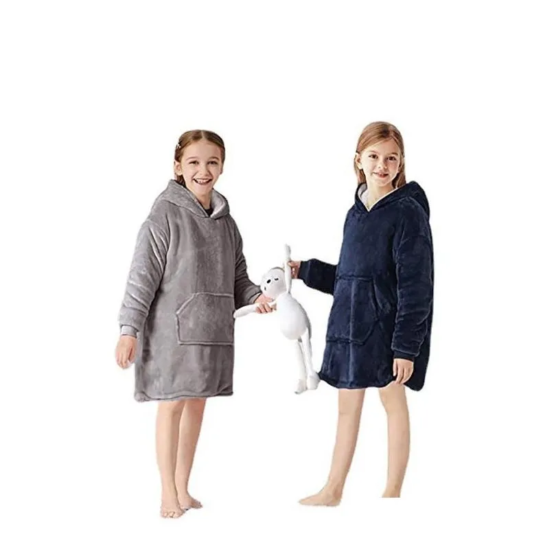 kids hoodie outdoor winter hooded coats warm slant hooded robe bathrobe sweatshirt fleece pullover blanket for children fy7956 916